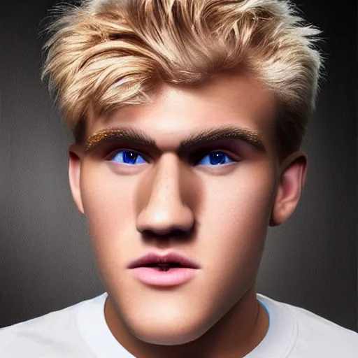 Image similar to a realistic detailed photo of boxer & youtuber jake paul as a humanoid robot, blank stare, shiny skin