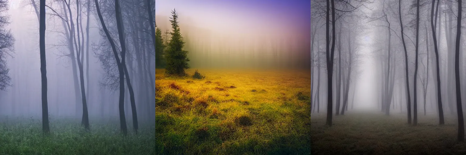 Prompt: award winning nature photo of a hungarian forrest in the mist, at twilight, beautiful, atmospheric, 4k