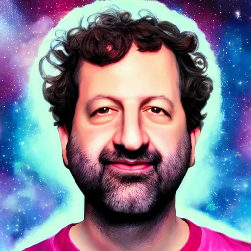 Prompt: portrait of Judd Apatow in the space with nebulae, realistic painting, high definition, digital art, matte painting, very detailed, realistic