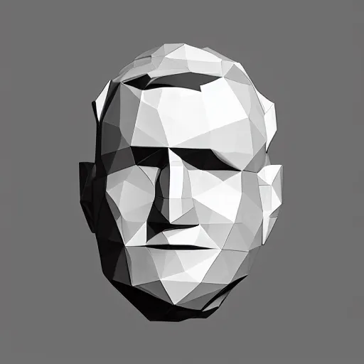 Image similar to low poly roger stone head cube shaped