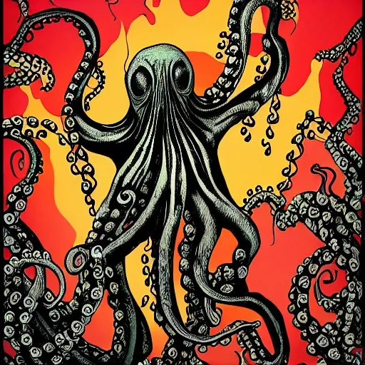 Prompt: octopus nightmare horrorcore artwork