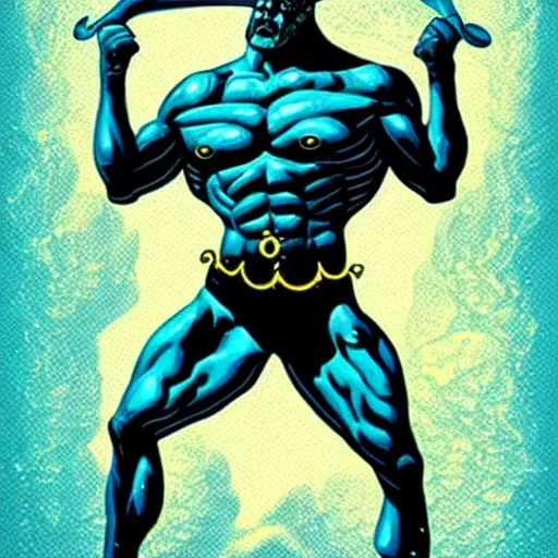 Prompt: the god poseidon, comic illustration, digital art, concept art, by butcher billy