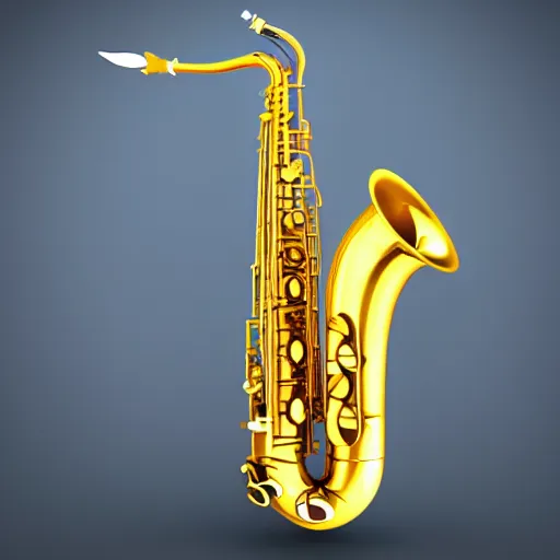 Image similar to golden saxophone 8 k high quality highly detailed octane render blender