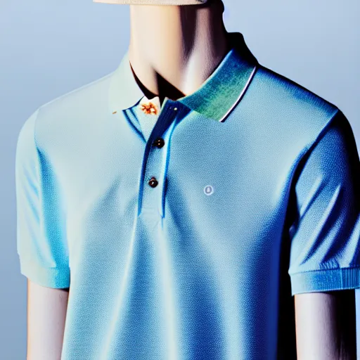 Prompt: a detailed high key lighting product photo of a gap polo shirt designed by harris reed. couture. high fashion. fashion week