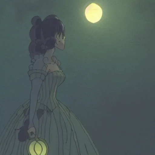 Image similar to a woman in a black corset holding a lantern at night, a screenshot by studio ghibli, tumblr, symbolism, mystical, enchanting, fantasy film