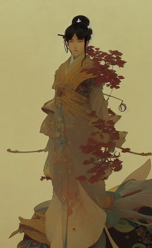 Image similar to personification of japan, highly detailed, digital painting, artstation, concept art, sharp focus, illustration, art by greg rutkowski and alphonse mucha