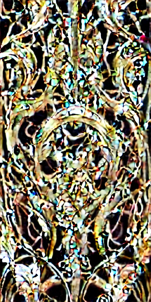 Image similar to the source of future growth dramatic, elaborate emotive Art Nouveau styles to emphasise beauty as a transcendental, seamless pattern, symmetrical, large motifs, hyper realistic, 8k image, 3D, supersharp, Art nouveau curves and swirls, metallic reflective surfaces, glittery iridescent and black colors with gold accents, perfect symmetry, iridescent, High Definition, sci-fi, Octane render in Maya and Houdini, light, shadows, reflections, photorealistic, masterpiece, smooth gradients, high contrast, no blur, sharp focus, photorealistic, insanely detailed and intricate, cinematic lighting, Octane render, epic scene, 8K