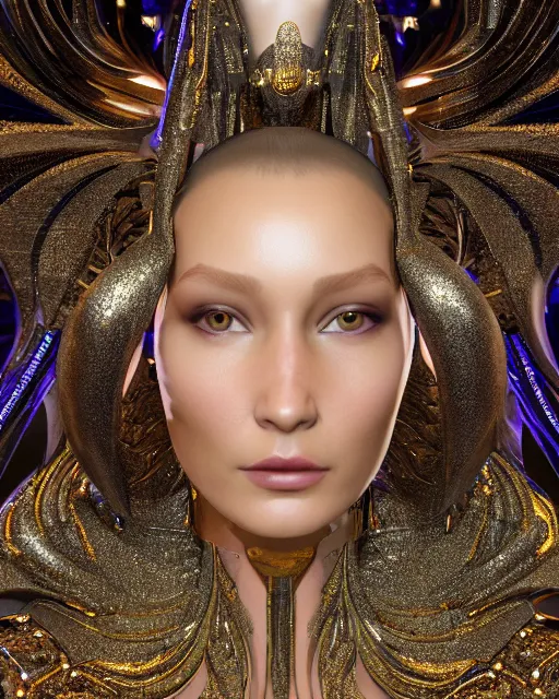 Image similar to a highly detailed metahuman 4 k close up render of an alien goddess bella hadid monument face accessories in iris van herpen dress schiaparelli in diamonds crystals swarovski and jewelry iridescent in style of alphonse mucha gustav klimt trending on artstation made in unreal engine 4