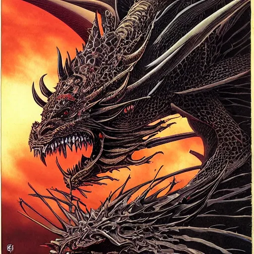 Image similar to dark dragon, by yoichi hatakenaka, masamune shirow, josan gonzales and dan mumford, ayami kojima, takato yamamoto, barclay shaw, karol bak