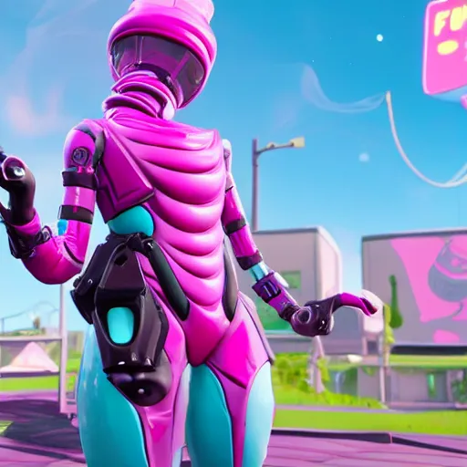 Prompt: pink mechanical alien, fortnite character c 9. 0