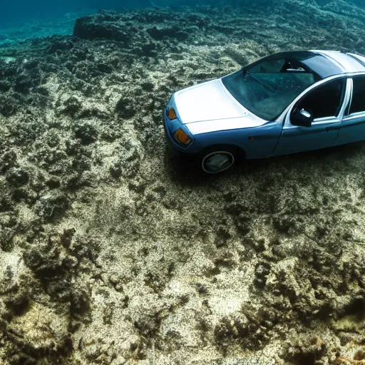 Prompt: car at the bottom of the ocean