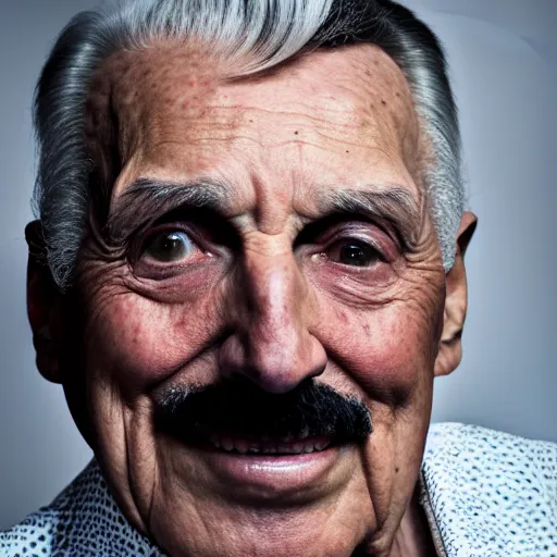 Image similar to old freddie mercury singer at age 9 0 years old, color ( sony a 7 r iv, symmetric balance, polarizing filter, photolab, lightroom, 4 k, dolby vision, photography award ), vogue, perfect face, movie poster