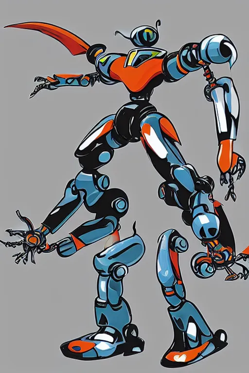 Image similar to a humanoid beetle robot, beetle-inspired, inafune design, official mmx concept scarab reploid, welding torches for arms