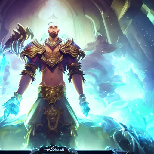 Image similar to portrait of babylon high priest, league of legends amazing splashscreen artwork, legends of runeterra, splash art, natural light, elegant, photorealistic facial features, intricate, fantasy, detailed face, atmospheric lighting, anamorphic lens flare, cinematic lighting, league of legends splash art, hd wallpaper, ultra high details by greg rutkowski