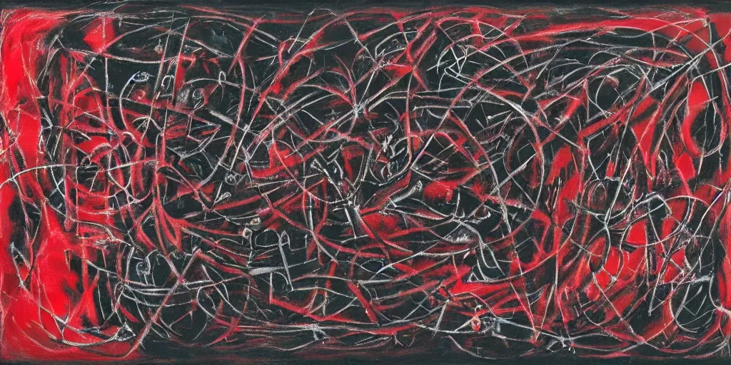 Image similar to a black and red crimson biomechanical talisman of eternal knowledge, aurora borealis, eclipse by maggi mcdonald, jackson pollock, mark rothko, sabina klein