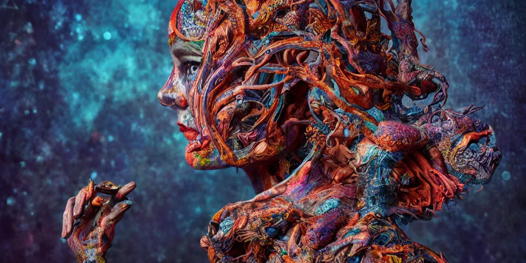 Image similar to dreamscape, female, don qwek, vivid colors, anatomical, highly detailed sculpture, intricate detailed, ommatidia, 8 k, cinematic atmosphere, post - processing