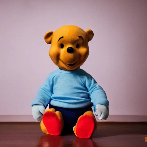 Image similar to winnie the pooh if he was a real person. studio photography.