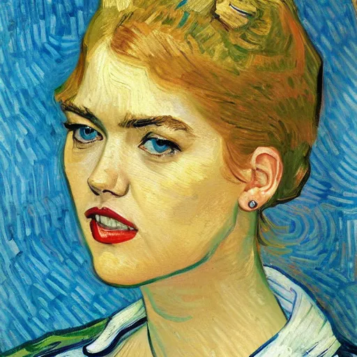 Image similar to a portrait painting of Kate upton by van gogh