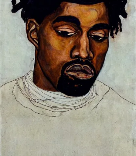 Image similar to portrait of kanye west by egon schiele, intense desire, high quality, high detail