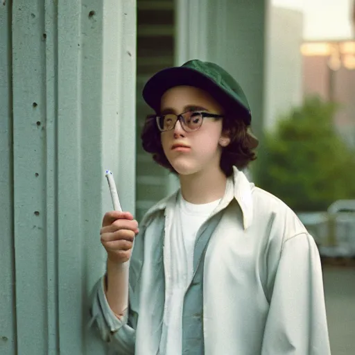 Image similar to teenage Benjamin Franklin smoking behind his school in 1995, XF IQ4, 150MP, 50mm, F1.4, ISO 200, 1/160s, natural light, Adobe Photoshop, Adobe Lightroom, photolab, Affinity Photo, PhotoDirector 365