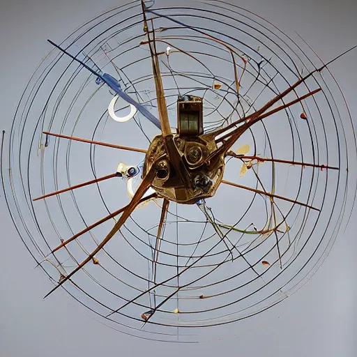 Prompt: a kinetic sculpture of this solar system, sun, orrery, canon 5 d 5 0 mm lens, papier - mache, studio, 1 9 6 3