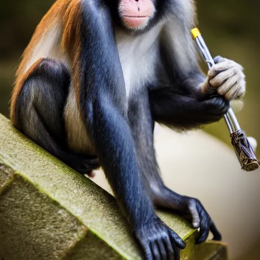 Image similar to Monkey in work uniform taking a lunch break, ultra realistic, canon camera