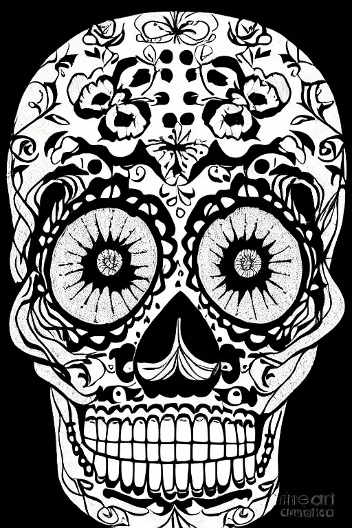 Prompt: Illustration of a sugar skull day of the dead girl, art by ryoji ikeda