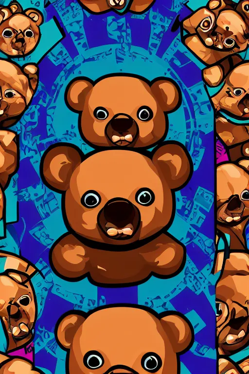 Image similar to in the style of a vector e-sports sticker portrait of an evil teddy bear, highly detailed, colourful, 8k wallpaper