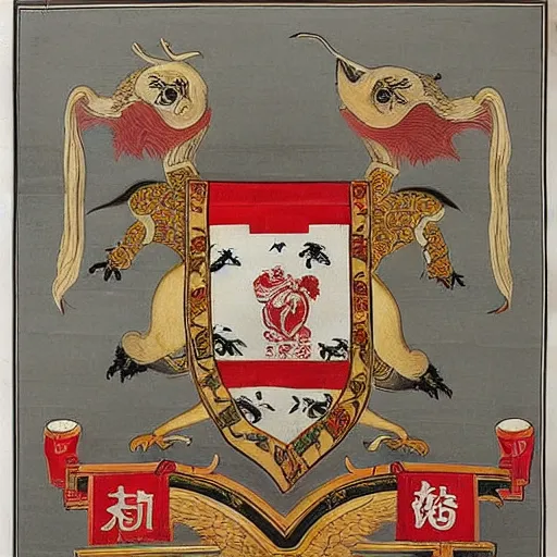 Image similar to “ asian heraldry, highly detailed, painted, realistic, historical, coat of arms ”