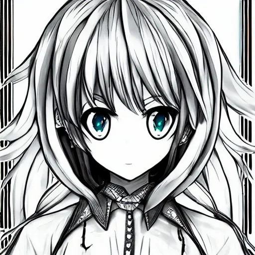 Prompt: hatsune miku by Kentaro Miura, black and white, highly detailed