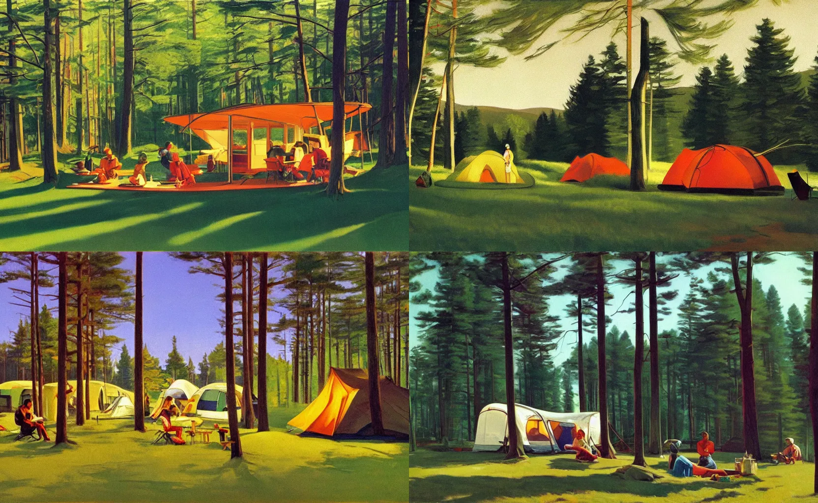 Prompt: A Campsite in the Boreal Woods, painting by Syd Mead, Edward Hopper and William Eggleston