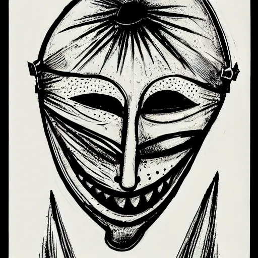 Image similar to an ink drawing of cracked comedy and tragedy theater masks, elaborate detail