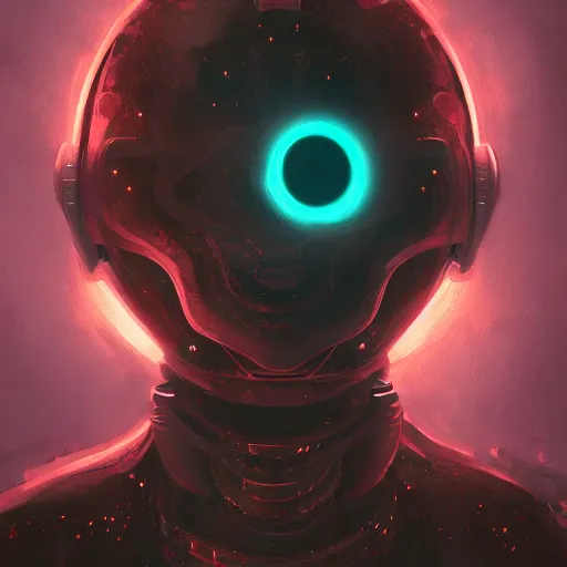 Image similar to detailed portrait of a robot with glowing eyes, by anato finnstark, trending on conceptartworld, 4 k, insane detail, very sharp, nightmarescape hdr unreal engine digital illustration