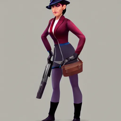 Image similar to spy from team fortress 2 as a woman, concept art, trending in artstation, artstationHD, artstationHQ, highly detailed, 4k