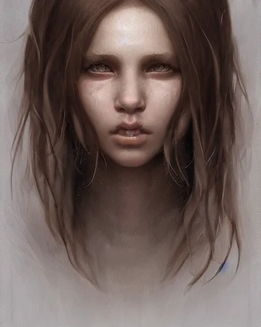 Image similar to symmetry!! portrait of 1 5 - year - old girl with voluminous bushy brown hair, large front teeth, and bright piercing brown eyes, hyper realistic face, beautiful eyes, fantasy art, in the style of greg rutkowski, intricate, hyper detailed, smooth