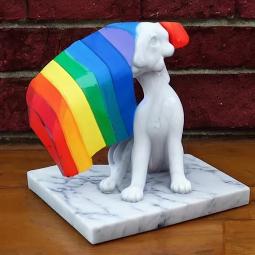 Image similar to a marble dog and cat rain statue rainbow