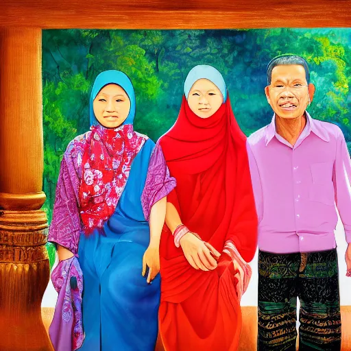 Prompt: an indonesian family portrait, painterly, high resolution, 4 k hd