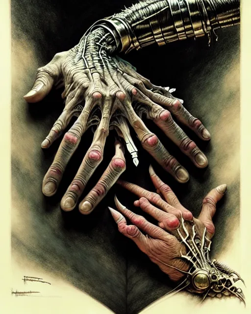 Image similar to human hand anatomy for artists fantasy character portrait, ultra realistic, cinematic, concept art, wide angle, intricate details, hologram, highly detailed by greg rutkowski, aaron horkey, gaston bussiere, craig mullins, simon bisley, arthur rackham