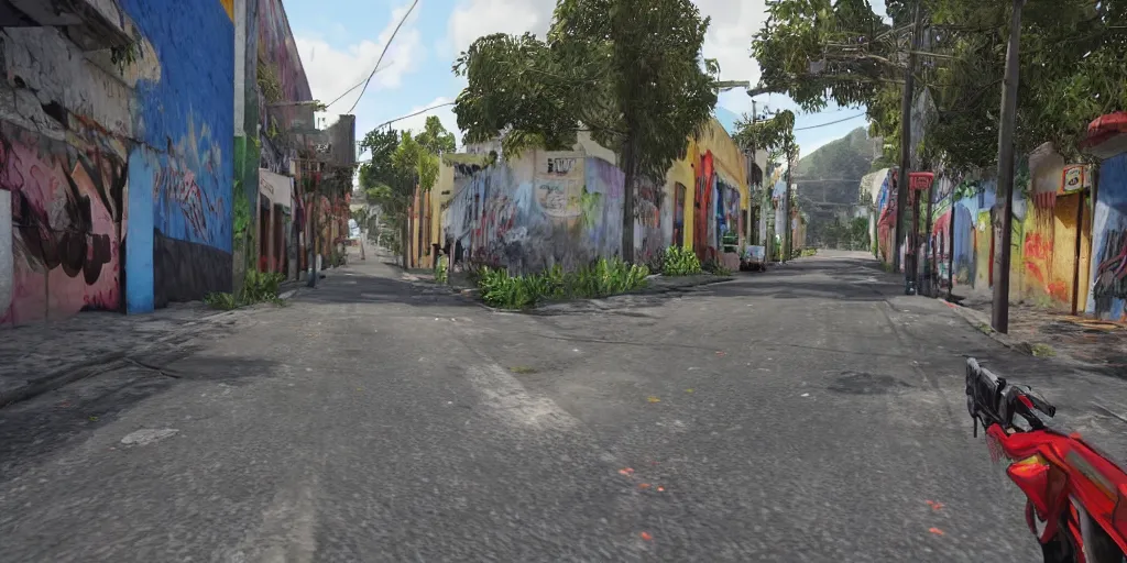 Image similar to zona 1 in guatemala city if it was a game like grand theft auto v first person view, with realistic visuals and award winning gameplay, graffitis