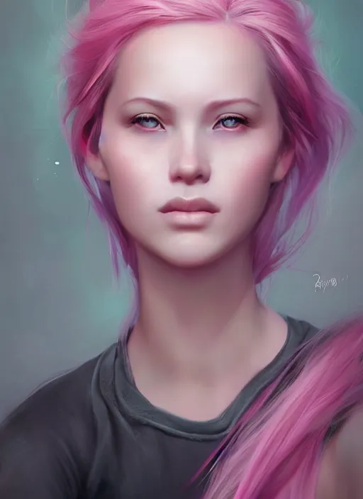 Image similar to a digital painting of a girl with pink hair, a photorealistic painting by charlie bowater, cgsociety, photorealism, daz 3 d, photorealistic, digital illustration