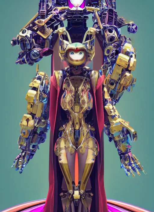 Image similar to an anthropomorphic beautiful mecha female wizard portrait holding a staff wearing colourful robe, fine art, award winning, intricate, elegant, sharp focus, octane render, hyperrealistic, cinematic lighting, highly detailed, digital painting, 8 k concept art, art by jamie hewlett and z. w. gu, masterpiece, trending on artstation, 8 k