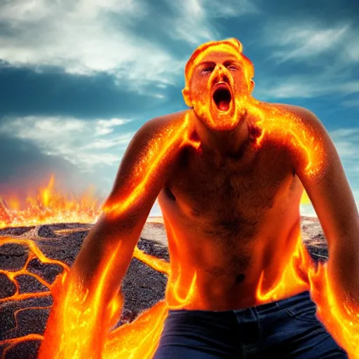 Image similar to hungry man eating lava