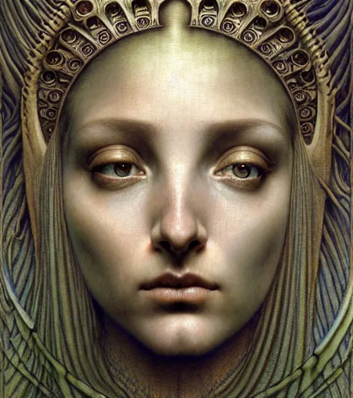 Image similar to detailed realistic beautiful young medieval queen of mars face portrait by jean delville, gustave dore and marco mazzoni, art nouveau, symbolist, visionary, gothic, pre - raphaelite. horizontal symmetry by zdzisław beksinski, iris van herpen, raymond swanland and alphonse mucha. highly detailed, hyper - real, beautiful