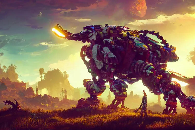 Image similar to clamberjaw machine mecanical creature robot of horizon forbidden west horizon zero dawn radiating a glowing aura global illumination ray tracing hdr fanart arstation by ian pesty and alena aenami artworks in 4 k