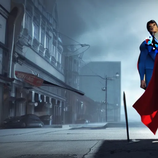 Image similar to superman fighting grim reaper, an eerie sense, cinematic, full - hd, ray tracing reflections