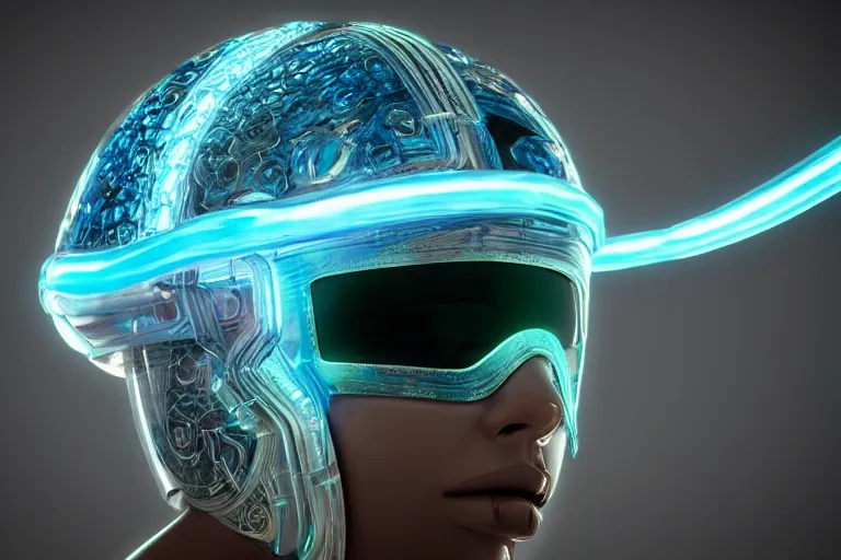 Image similar to futuristic fluid aquamarine helmet, intricate, glowing, eyecandy, colorful, 3 d, octane render