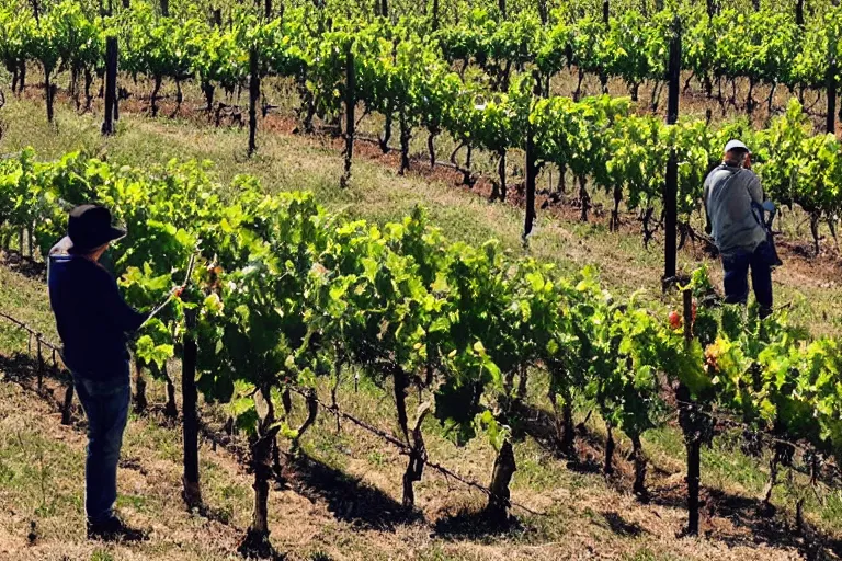 Prompt: cinematography plein air painters in a vineyard in France by Emmanuel Lubezki