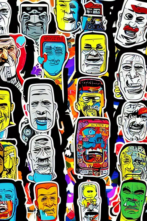 Image similar to sticker art, cronobreaker moai statue popart slap face caricature comic book illustration cartoon graffity street digital