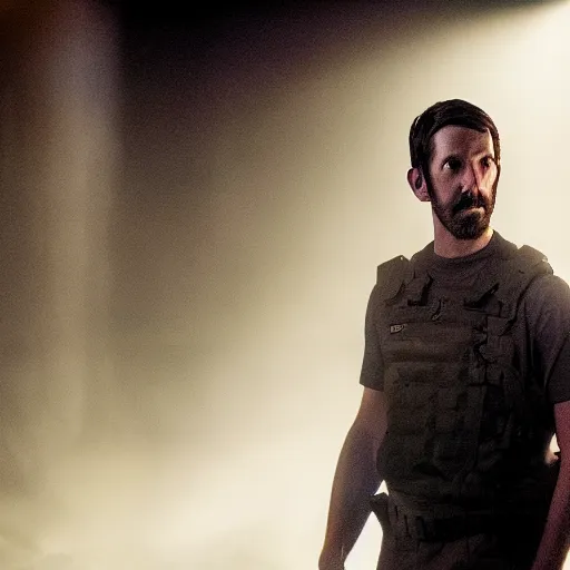 Image similar to NCIS New Orleans actor Rob Kerkovich in the tv series Halo, cinematic film still, atmospheric lighting