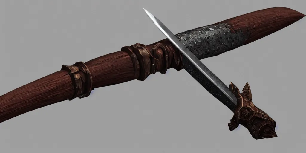 Image similar to sword design, shortsword, substance designer, weapon design, wood, steel, material, trending on artstation, cgsociety, art by gerald brom, greg rutkowski and artgerm and james jean and zdzisław beksinski, 8 k, unreal engine, c 4 d